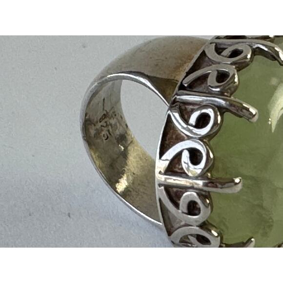 Prehnite Cabochon Handmade Sterling 925 Silver Gemstone RIng 5.5 - 5.75 - Picture 6 of 7